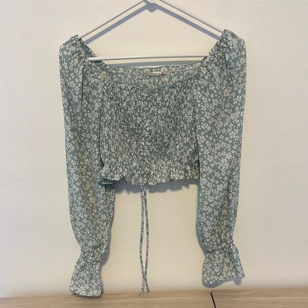 Floral Green Off-Shoulder Top